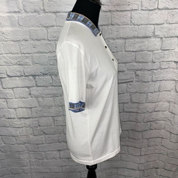 Marcia cotton blend 3 button collared top w/retro design sleeves women S - Picture 4 of 9